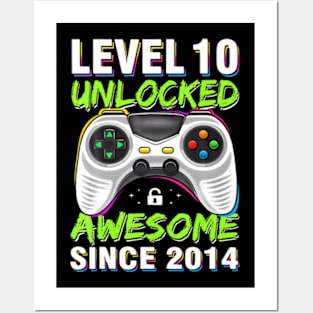 Level 10 Unlocked Awesome Since 2014 10th Birthday Gaming Posters and Art